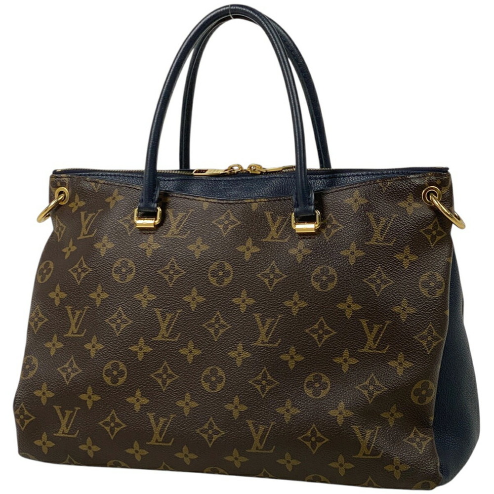 Louis Vuitton Pallas Shoulder Bag Handbag Monogram Brown Marine Navy Blue